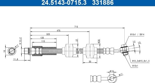 ATE 24.5143 0715.3 Bremseslange ATE 24.5143 0715.3 Bremseslange