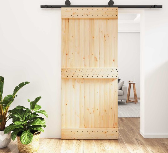 vidaXL Skyvedør Naturlig og svart 90 x 210 cm Massiv Furu Tre vidaXL Skyvedør Naturlig og svart 90 x 210 cm Massiv Furu Tre