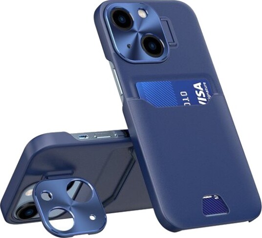 Hurtel Leather Stand Case for iPhone 14 Plus Cover Card Wallet with Stand Blue