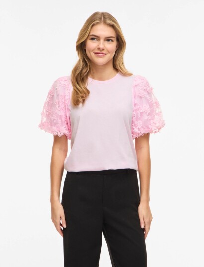 Vila Vionesca O Neck S/S Top   Pink   M