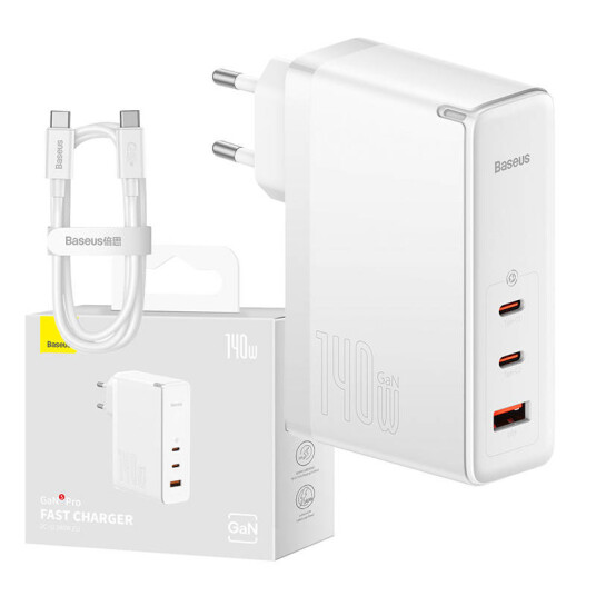 Baseus Wall charger  GaN5 Pro 2xUSB-C + USB 140W (white)