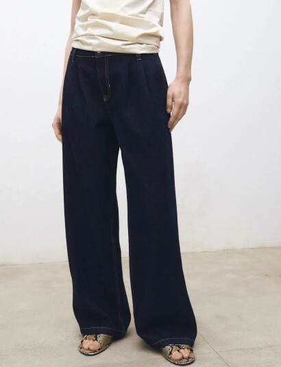 Mango Rinse-Wash Wide Leg Jeans With Pleats - Blue - 36