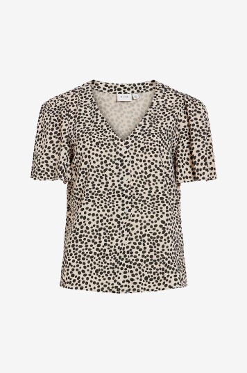 Vila Bluse viGrace V neck S/S Beige Vila Bluse viGrace V neck S/S Beige
