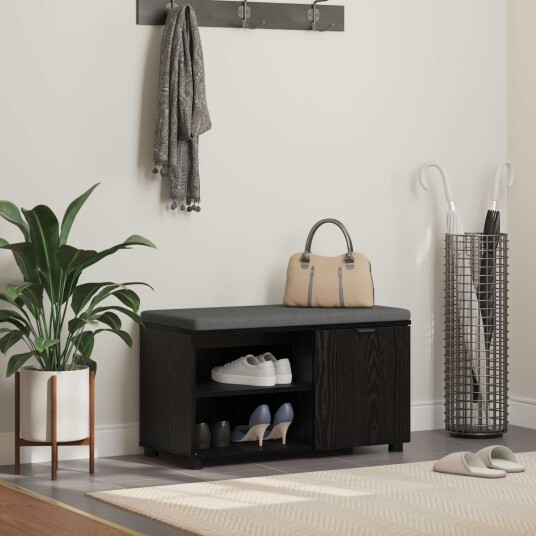 vidaXL Gangbenk Svart Eik 80 x 38 x 46 cm Konstruert treverk og stoff vidaXL Gangbenk Svart Eik 80 x 38 x 46 cm Konstruert treverk og stoff