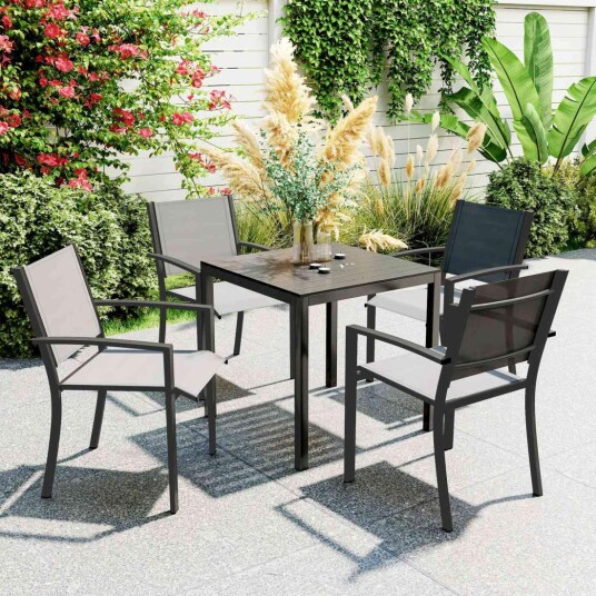 Hagebord aluminium 73x73 cm værbestandig buffetbord med trelook, campingbord for 4 personer, sklisikkert balkongbord, utendørs s