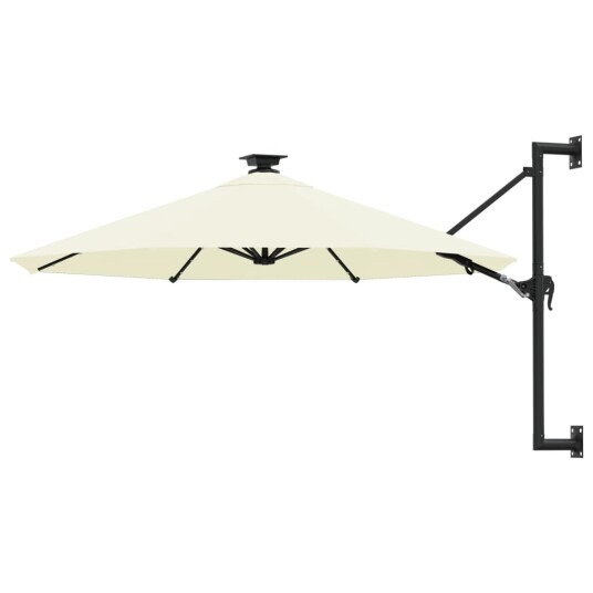 vidaXL Veggmontert parasoll med LED og metallstolpe 300 cm sand vidaXL Veggmontert parasoll med LED og metallstolpe 300 cm sand