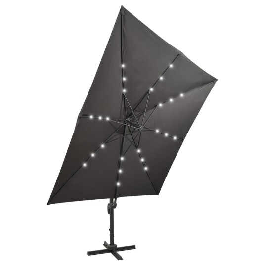 vidaXL Hengeparasoll med stang og LED-lys 300 cm antrasitt