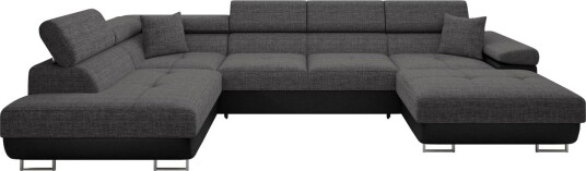 Gabina Sofa med Divan og Sjeselong 4 seter   Svart/Grå