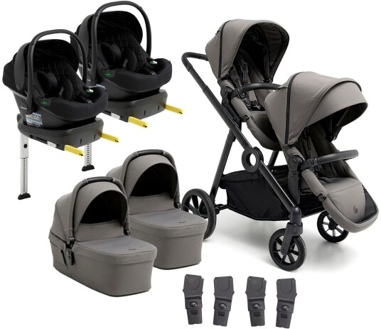 Beemoo Pro Multi 2 Tvillingvogn inkl Route i-Size Babybilstol & Base Mocha Grey/Black Stone