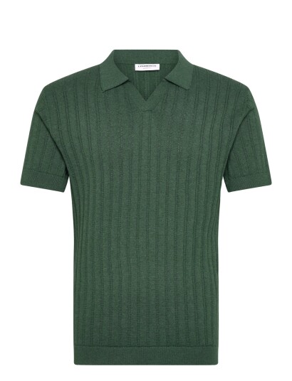 Lindbergh Knitted S/S V Neck Polo   Green   L