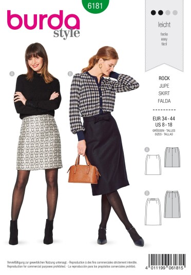 Burda 6181 – Skjørt EUR: 34-44, US 8-18