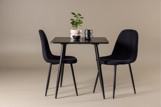 Polar Spisegruppe 75 cm Kvadratisk med 2 Polar stoler Sort/Sort