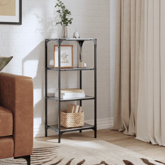 Hyller med svart glassplate 40x30x95 cm stål 846039