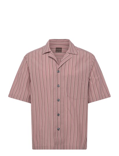 Oscar Jacobson Reg Fit Cuban Striped Shirt - Pink - XL