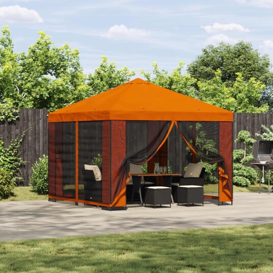 Hagepaviljong med sidevegger 3 x 3 m Oransje Polyester og stål