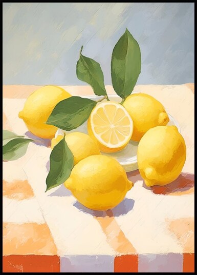 Lemons on Checkered Table citrus fruit Plakat Plakat / 100x150cm