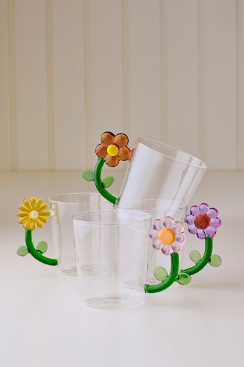 Ellos Home   Krus av glass Daisy 4 pakning   Flerfarget