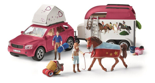 Schleich Horse Club Lekesett med Bil og Hestehenger, 5+ År, 18 Deler