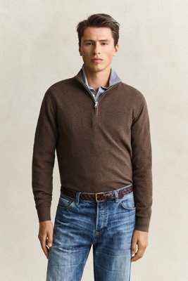 Gant Herringbone Texture Half Zip BROWN MELANGE 3XL Gant Herringbone Texture Half Zip BROWN MELANGE 3XL