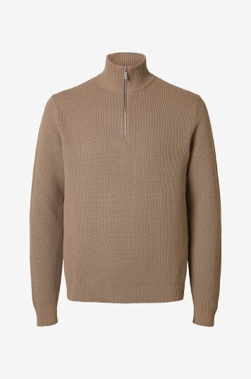 Selected Homme Genser slhDane LS Knit Structure Half Zip Brun