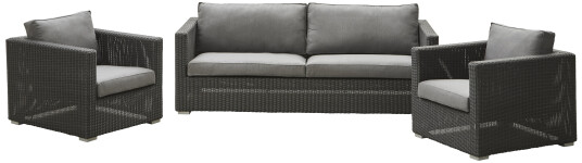 Cane-line Chester sofagruppe 3-seter sofa & 2 lenestoler Svart med grå pute