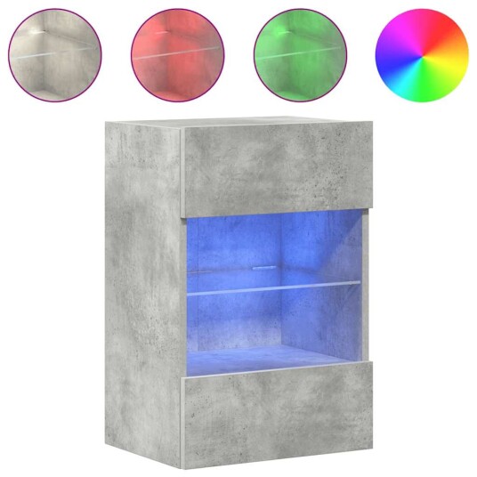vidaXL Vegghengte TV-benker med LED-lys 2 stk betonggrå 40x30x60,5 cm 8721012256699