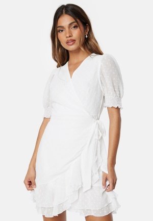 Bubbleroom Occasion Dotted S/S wrap dress White L