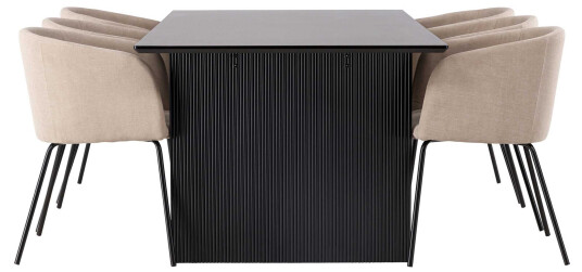 Venture Design Vail & Berit spisegruppe Beige/svart 6 stoler & bord 200 x 100 cm