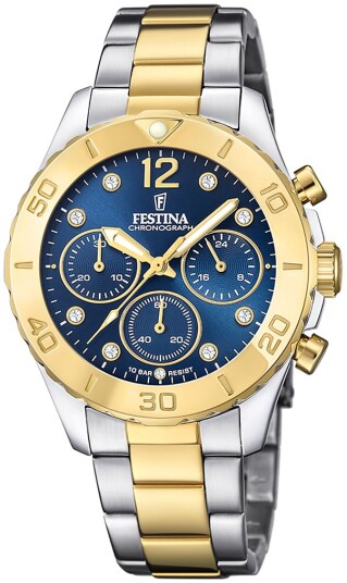 Festina Dameklokke F20604 3 Boyfriend Blå/Gulltonet stål Ø39 mm