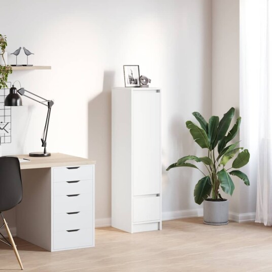 Highboard hvit 29,5x34x119,5 cm konstruert tre