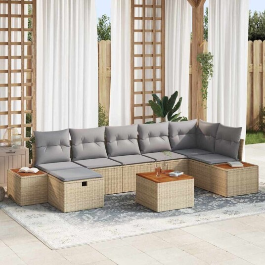 vidaXL Hagesofa Set 8 stk. Beige polyrotting