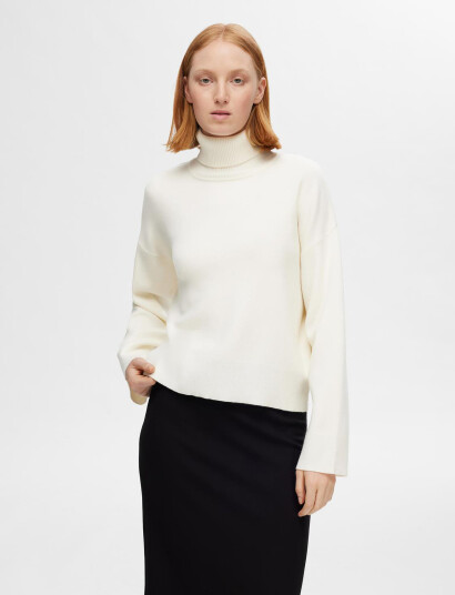 Selected Slfkamma Ls Knit Roll Neck Noos - White - XL