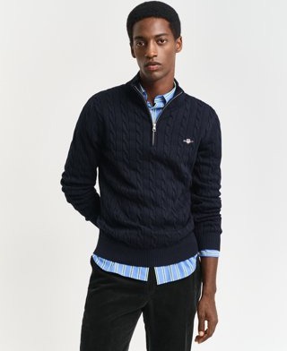 Bomullskabelstrikket genser med halv glidelås EVENING BLUE XXL