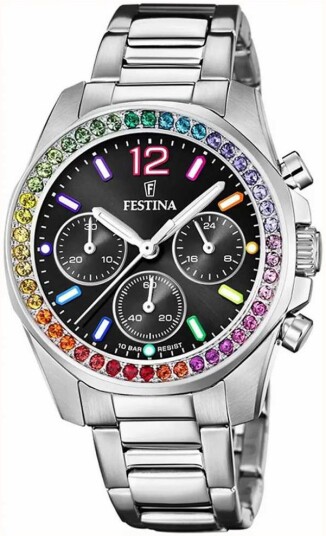 Festina Dameklokke F20606 3 Boyfriend Sort/Stål Ø39 mm Festina Dameklokke F20606 3 Boyfriend Sort/Stål Ø39 mm