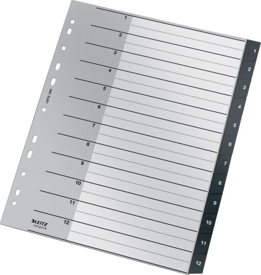 Leitz Recycle Inndeler 12 Deler Fortrykt: 1 12 Extra Wide Med Fliker Svart Leitz Recycle Inndeler 12 Deler Fortrykt: 1 12 Extra Wide Med Fliker Svart