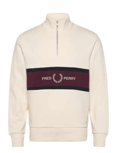 Fred Perry Embroidered Panel Half Zip Swe CreaM