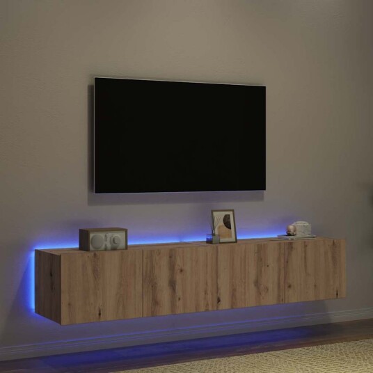 TV Veggskap med LED Lys 2 stk Håndlaget Eik 80x35x31 cm TV Veggskap med LED Lys 2 stk Håndlaget Eik 80x35x31 cm