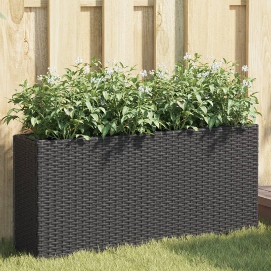  Plantekasse med 2 potter svart 90x20x40 cm polyrotting
