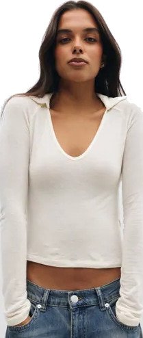 Nelly - Hvit - Soft Wool Blend Collar Top