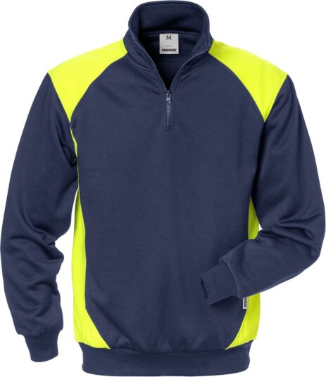 Fristads Sweatshirt Med Kort Dragkedja 7048 Shv Marinblå/varsel Gul S