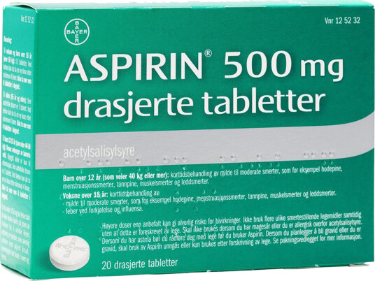 Aspirin Tabletter 500mg, 20 stk.