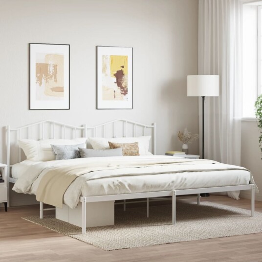 vidaXL Sengeramme i metall med hodegavl hvit 193x203 cm 8721012211537