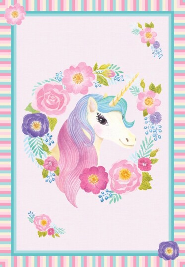 Barneteppe Unicorn Flowers rosa Størrelse: 120 x 170 cm