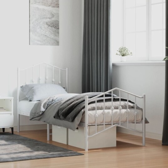 vidaXL Sengeramme i metall med hode- og fotgavl hvit 75x190 cm 8721012211551