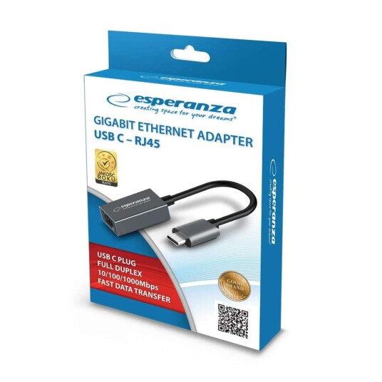 Esperanza Nettverksadapter RJ45 Til USB Type C Esperanza Nettverksadapter RJ45 Til USB Type C