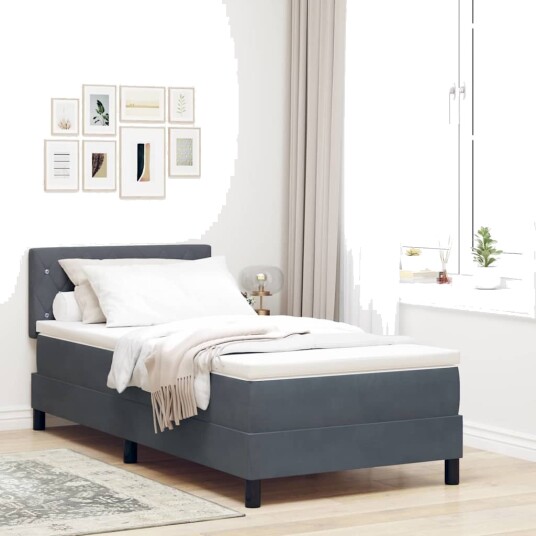 Box Spring Seng med Madrass & LED Mørke Grå 100x200 cm Fløyel