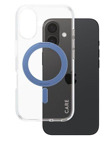 CARE by PanzerGlass Feature Case Transparent w. Blue Kickstand & MagSafe iPhone 16