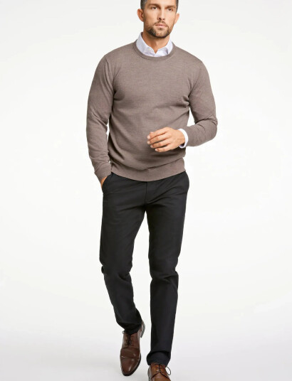 Lindbergh Black 100 % Merino Crew Neck Knit - Brown - S