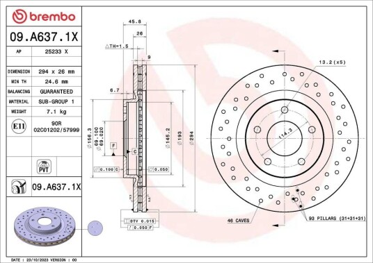 Bremseskive BREMBO 09.A637.1X