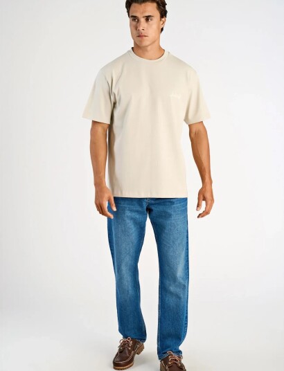 Lindbergh Oversized O Neck Signature Tee S/S Cream XL